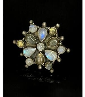 Moonstone Labradorite Sterling Silver Bali Style Ring
